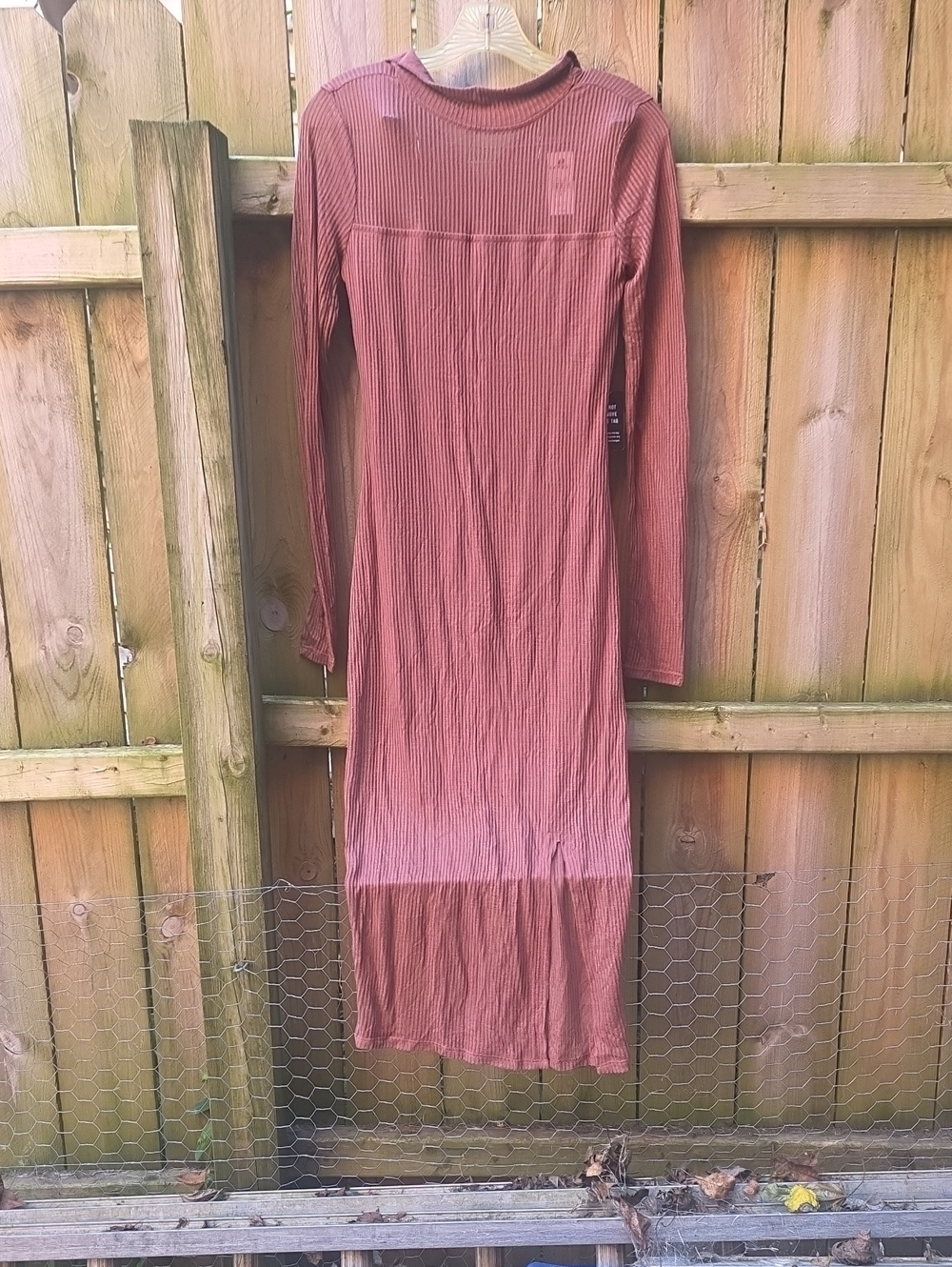 Express Ribbed Long-Sleeve Midi Dress in Rust